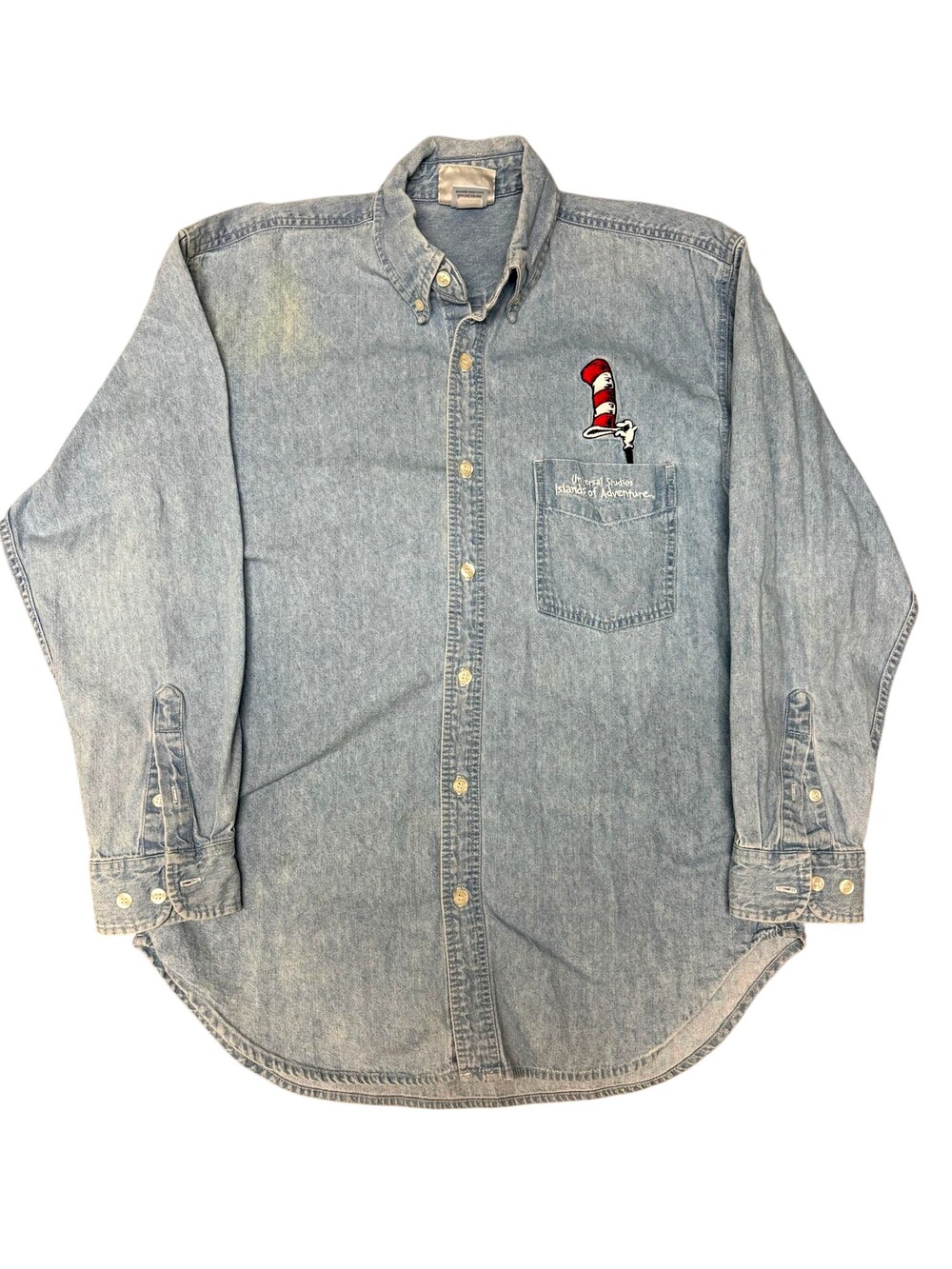Vintage Universal Studios Shirt Mens Large Denim Cat In The Hat Dr Seuss 90s